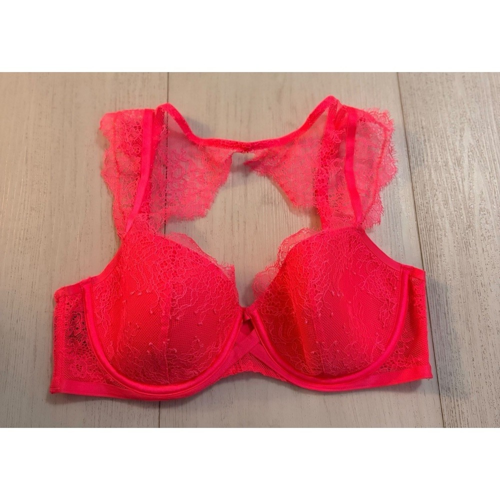 Victoria's Secret Very Sexy Lined Demi High Neck Bra Sz 34C Hot Pink Lace
